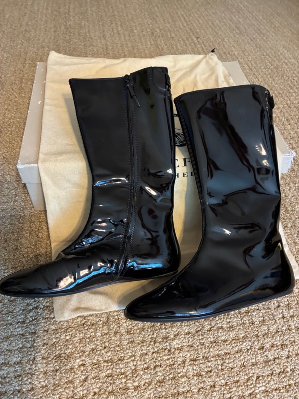 Burberry Glossy Black Patent Mid-Calf Zip Boots - Picture 3 of 12
